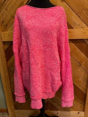 white birch Pink Chenille Scoop Neck Pullover Sweater